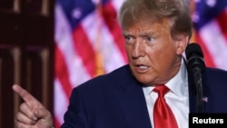 FILE - Former US President Donald Trump delivers remarks during an event following his arraignment on classified document charges, at Trump National Golf Club, in Bedminster, New Jersey, June 13, 2023.