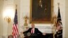 Under a painting of President Abraham Lincoln, U.S. President Donald Trump speaks during a National Governors Association meeting at the White House in Washington, Feb. 27, 2017.
