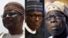 Ibrahim Badamasi Babangida (Hagu) Shugaba Muhammadu Buhari (Tsakiya) Olusegun Obasanjo (Dama)
