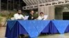 De izquierda a derecha: Max Jeréz, representante de la opositora Alianza Cívica por la Justicia y la Democtacia; Nuncio Apostólico Waldemar Stanislaw Sommertag, y Denis Moncada, Canciller de Nicaragua.