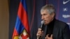 Quique Setien lors de sa présentation au Camp Nou, Espagne, le 14 janvier 2020.